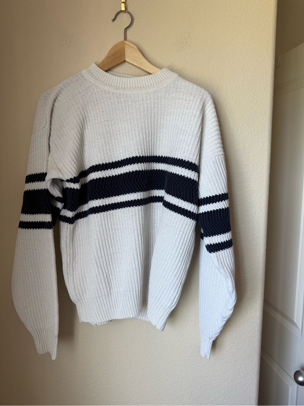 Vintage 90s Gap Navy White Striped Ramie Cotton Crewneck Sweater Size Small